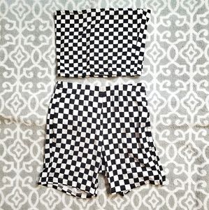 Checkered 2 Piece Biker Short/Crop
